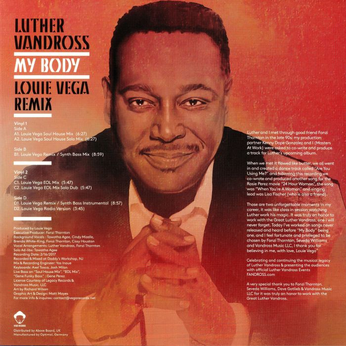 Luther Vandross – My Body (Louie Vega Remix) (2x12", Vega Records, 2019) Back Cover