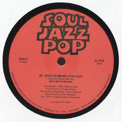 Mac Mathunjwa – Give Us More Love (12", Soul Jazz Pop, 2025) Back Cover