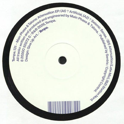 Main Phase / Talons – Attenuation EP (12", Tempa, 2026) Back Cover