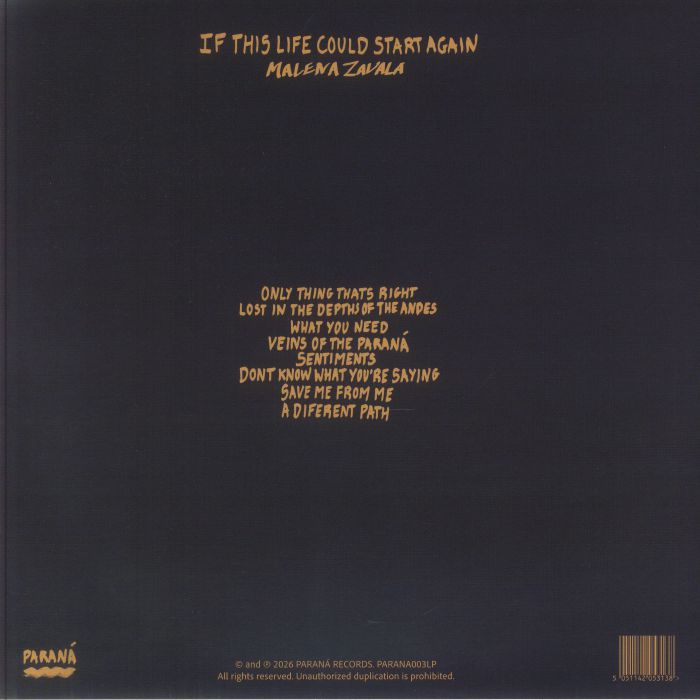 Malena Zavala – If This Life Could Start Again (LP, Paraná Records, 2026) Back Cover