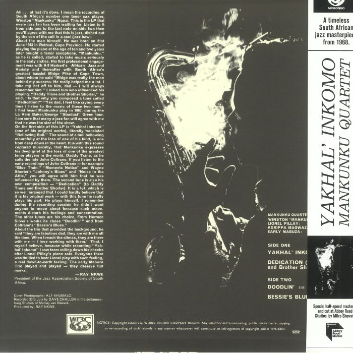 Mankunku Quartet – Yakhal' Inkomo (LP, World Record Co., 2022) Back Cover