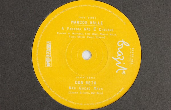 Marcos Valle Don Beto – A Paraiba Não É Chicago / Não Quero Mais (7", Mr Bongo, 2017) Front Cover