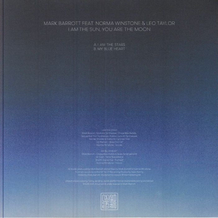 Mark Barrott Feat. Norma Winstone & Leo Taylor – I Am The Sun, You Are The Moon (7", Mark Barrott, 2025) Back Cover