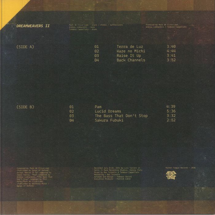 Mark De Clive-Lowe Andrea Lombardini Tommaso Cappellato – Dreamweavers II (LP, Mother Tongue Records, 2026) Back Cover