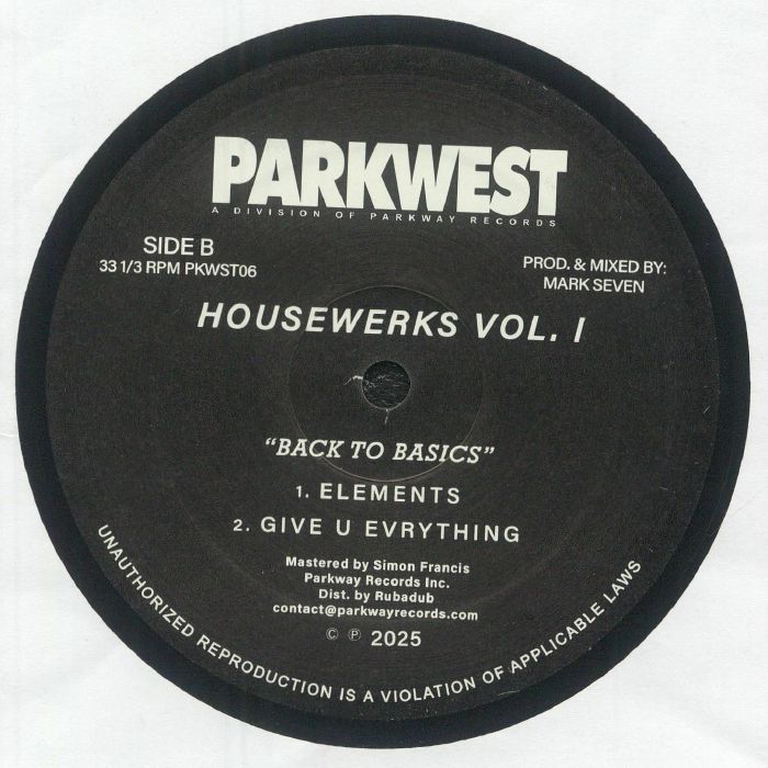 Mark Seven – Housewerks Vol. 1 (12", Parkwest, 2025) Back Cover