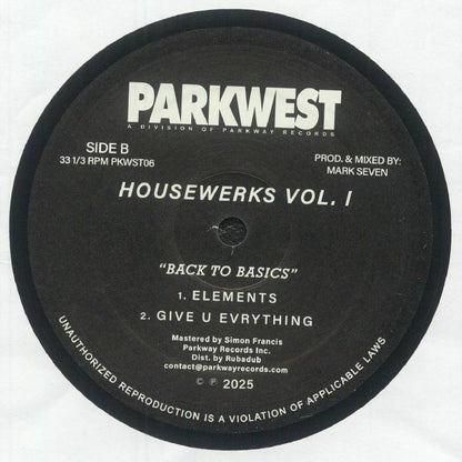 Mark Seven – Housewerks Vol. 1 (12", Parkwest, 2025) Back Cover