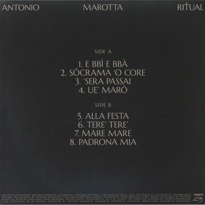 Marotta* – RITUAL (LP, Maledetta Discoteca, 2026) Back Cover