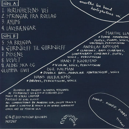 Marthe Lea Band – Herlighetens Vei (LP, Motvind Records, 2023) Back Cover