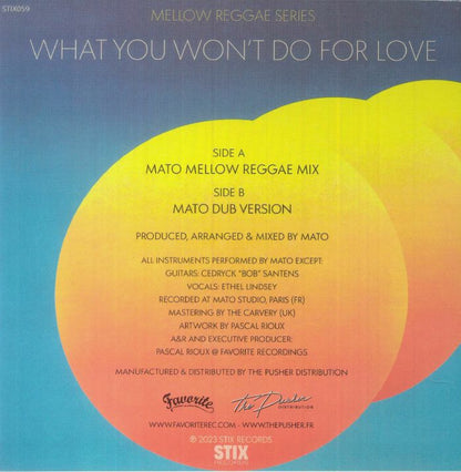 Mato Ethel Lindsey – What You Won't Do For Love (7", Stix, 2023) Back Cover