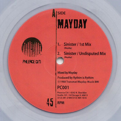 Mayday – Sinister (12", Clear, Pheerce Citi, 2020) Front Cover