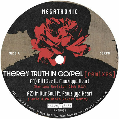 Megatronic – There's Truth In Gospel (remixes) (12", Razor-N-Tape, 2026) Front Cover