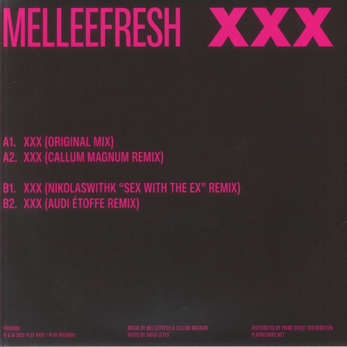Melleefresh – XXX (12", Play Rave, 2025) Back Cover