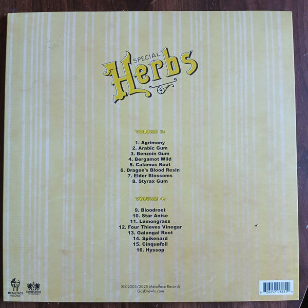 Metal Fingers – Special Herbs (Vols 3&4) (2xLP, Lemon Yellow, Rhymesayers Entertainment, 2025) Back Cover