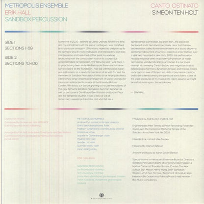 Metropolis Ensemble Erik Hall Sandbox Percussion – Canto Ostinato (LP, Western Vinyl, 2026) Back Cover