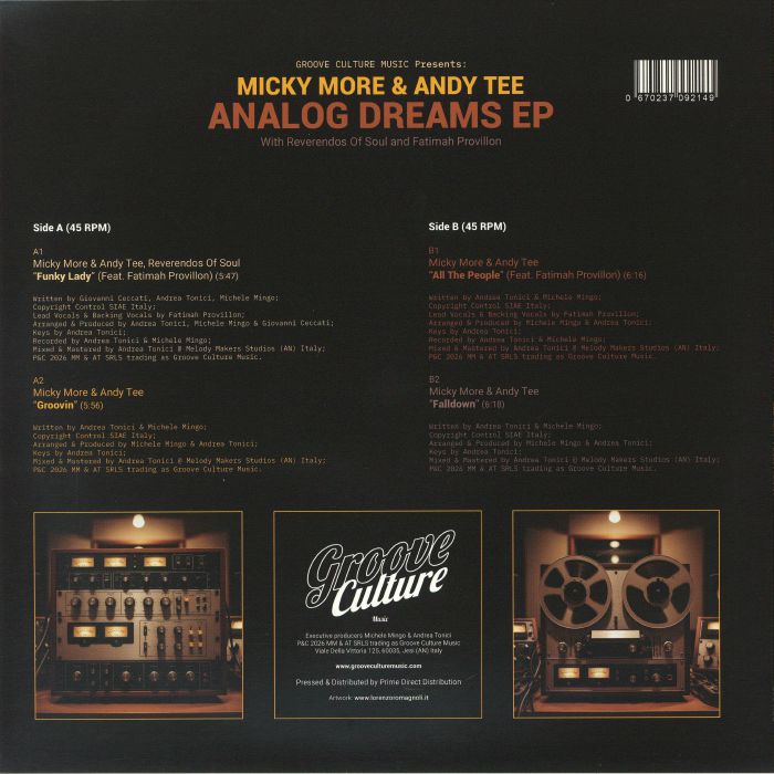 Micky More & Andy Tee With Reverendos Of Soul And Fatimah Provillon – Analog Dreams EP (12", Groove Culture Music, 2026) Back Cover