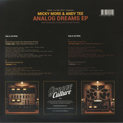Micky More & Andy Tee With Reverendos Of Soul And Fatimah Provillon – Analog Dreams EP (12", Groove Culture Music, 2026) Back Cover