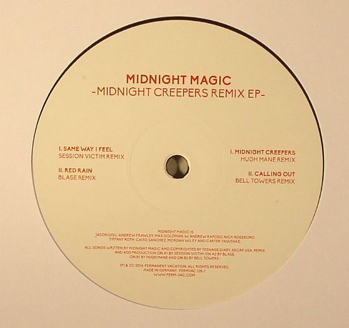 Midnight Magic – Midnight Creepers Remix EP (12", Permanent Vacation, 2014) Back Cover