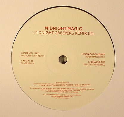 Midnight Magic – Midnight Creepers Remix EP (12", Permanent Vacation, 2014) Back Cover