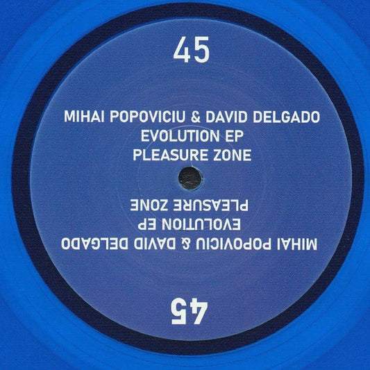 Mihai Popoviciu / David Delgado – Evolution EP (12", heavyweight clear blue, Pleasure Zone, 2026) Front Cover