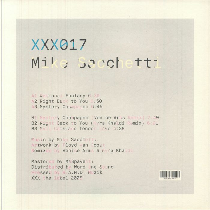 Mike Sacchetti – XXX017 (12", XXX, 2025) Back Cover