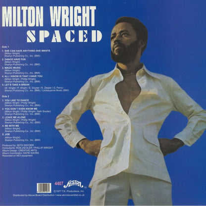 Milton Wright – Spaced (LP, White, Alston Records, 2020) Back Cover