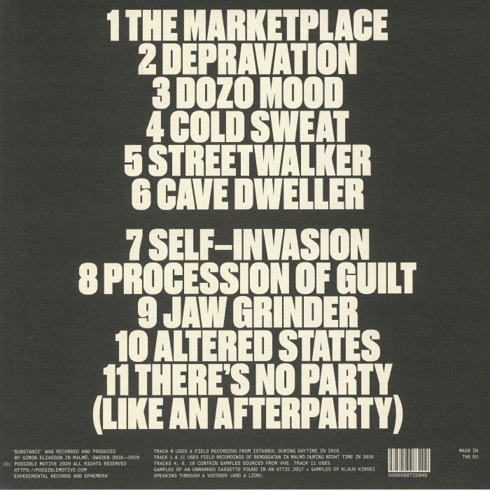 MOISTURE – Substance (LP, Possible Motive, 2020) Back Cover