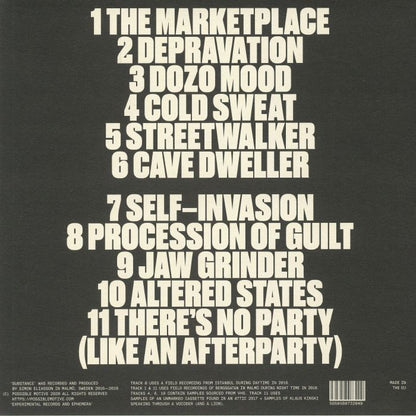 MOISTURE – Substance (LP, Possible Motive, 2020) Back Cover