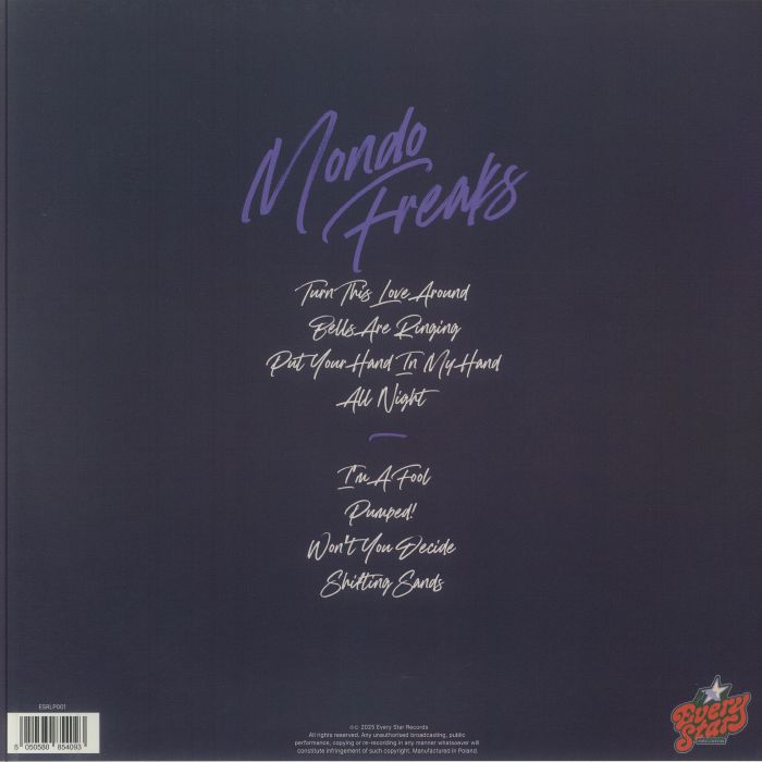 Mondo Freaks – Mondo Freaks  (LP, Every Star Records, 2025) back cover
