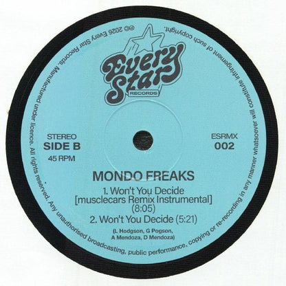 Mondo Freaks – Won't You Decide (Musclecars Remix) (12", Every Star Records, 2026) Back Cover