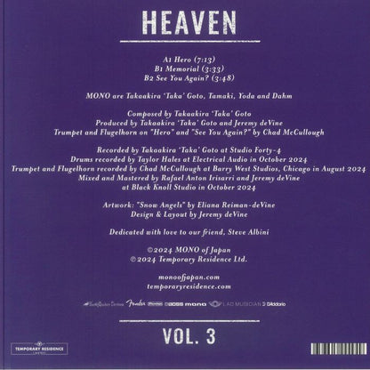 Mono – Heaven Vol. 3 (10", Opaque Purple, Temporary Residence Limited, 2025) Back Cover