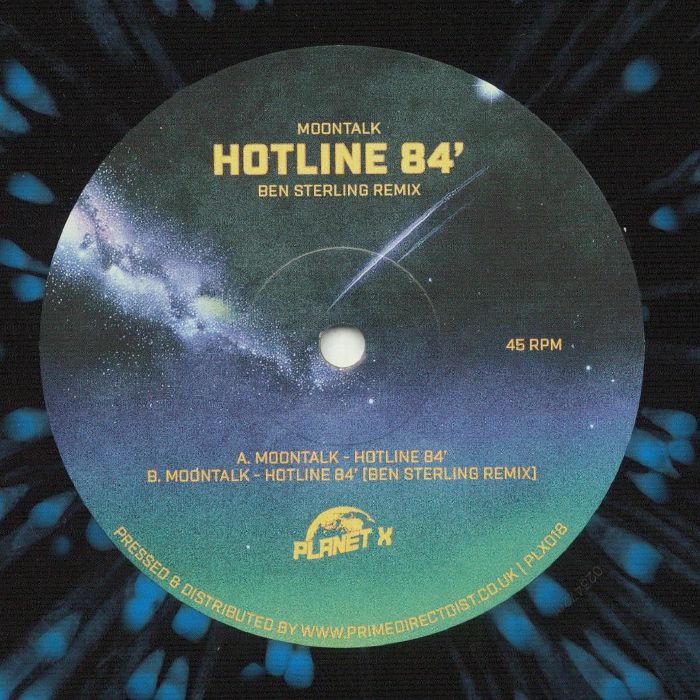 Moontalk – Hotline 84' (12", Black & Blue Splatter, Planet X, 2025) Front Cover