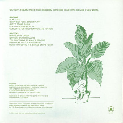 Mort Garson – Mother Earth's Plantasia (50th Anniversary Edition) (LP, recycled green booklet, Sacred Bones, 2026) Back Cover