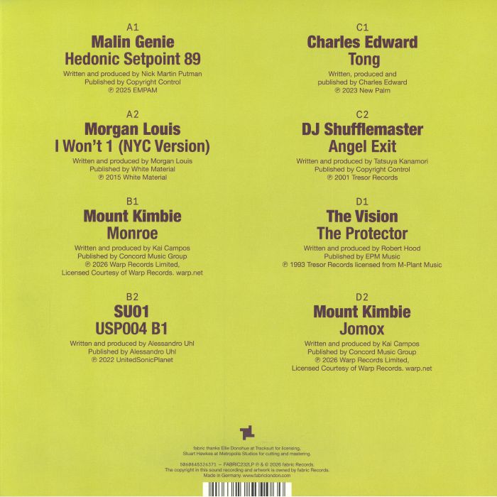 Mount Kimbie / Various – Fabric Presents Mount Kimbie (2xLP, Fabric, 2026) Back Cover