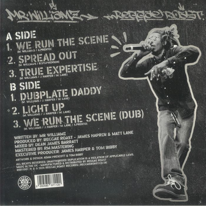 Mr Williamz / Reggae Roast – We Run The Scene EP (12", in die-cut sleeve, Reggae Roast, 2026) Back Cover