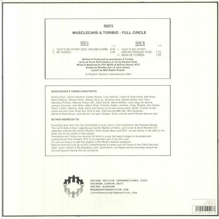 Musclecars & Toribio – Full Circle (12", Rhythm Section International, 2025) Back Cover