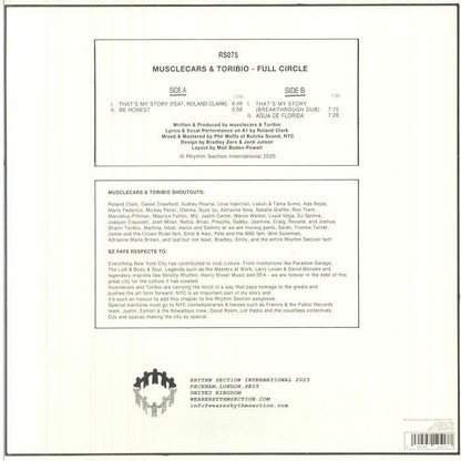 Musclecars & Toribio – Full Circle (12", Rhythm Section International, 2025) Back Cover