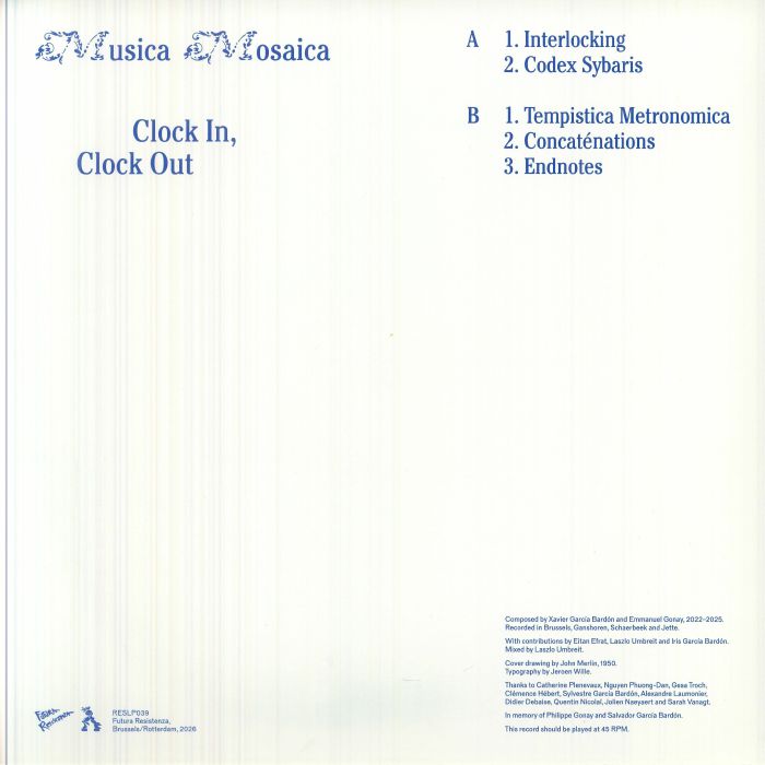 Musica Mosaica – Clock In, Clock Out (LP, Futura Resistenza, 0) Back Cover
