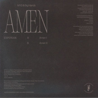 Mys , Big Hands – Amen (LP, esperpento, 2026) Back Cover