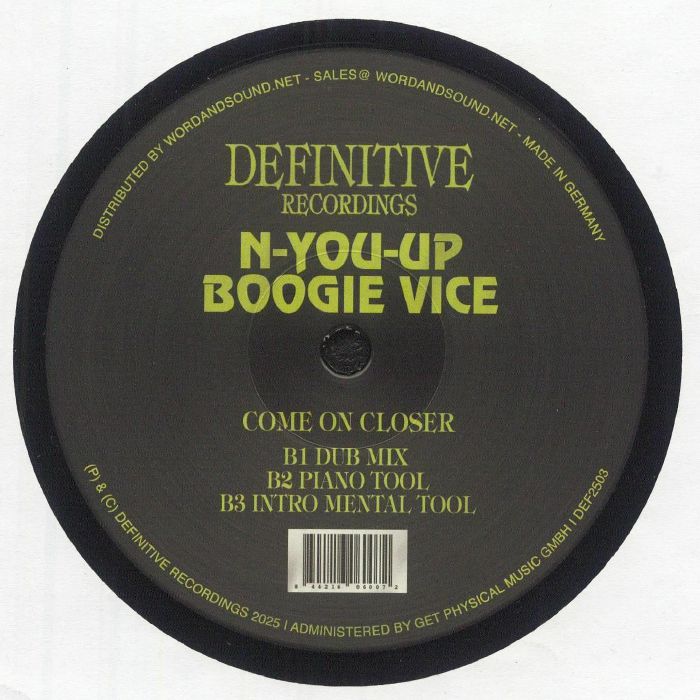 N-You-Up , Boogie Vice – Come On Closer (12", Definitive Recordings, 2025) back cover