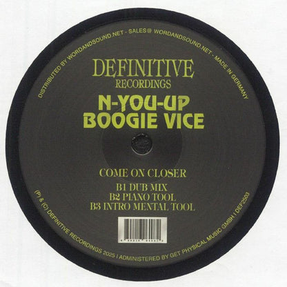 N-You-Up , Boogie Vice – Come On Closer (12", Definitive Recordings, 2025) back cover