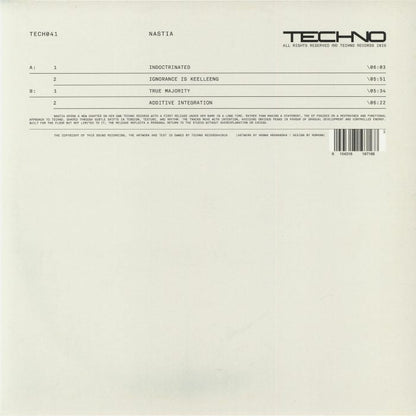 Nastia – TECH041 (12", TECHNO Records, 2026) Back Cover