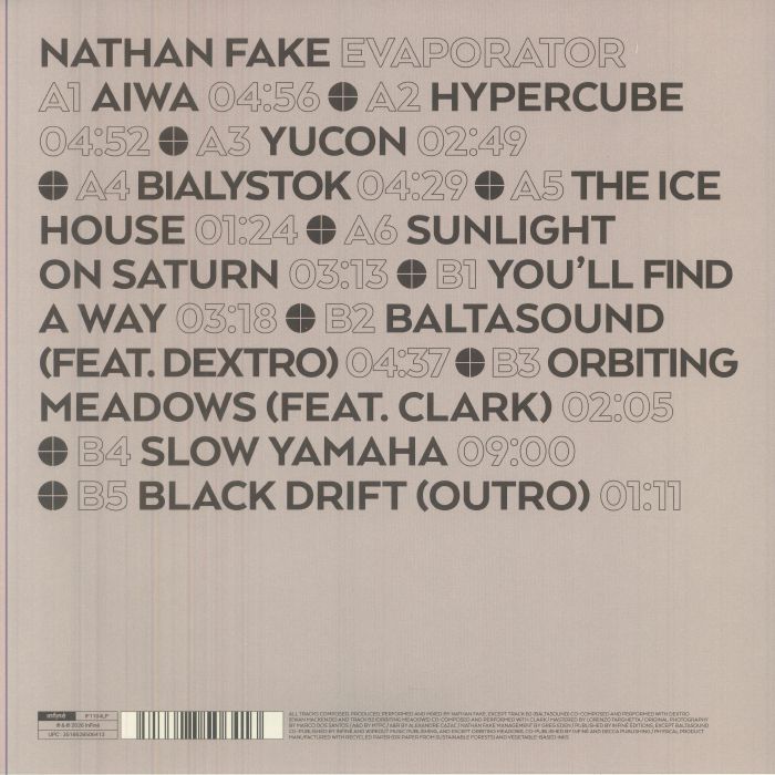 Nathan Fake – Evaporator (LP, Infiné, 2026) Back Cover