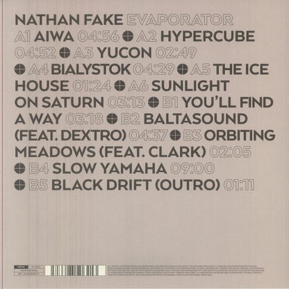 Nathan Fake – Evaporator (LP, Infiné, 2026) Back Cover