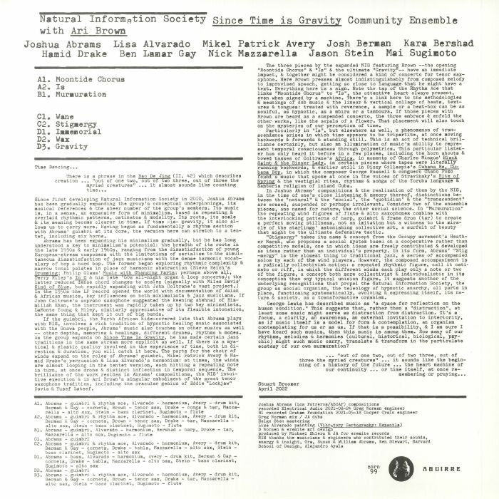 Natural Information Society Community Ensemble With Ari Brown – Since Time Is Gravity (2xLP, Aguirre Records, 2025) back cover
