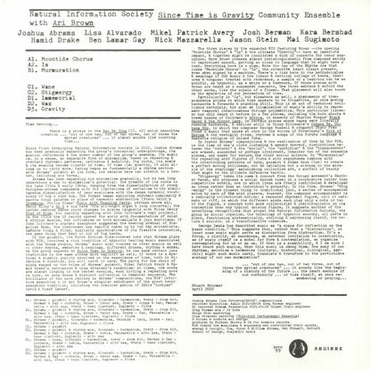 Natural Information Society Community Ensemble With Ari Brown – Since Time Is Gravity (2xLP, Aguirre Records, 2025) back cover