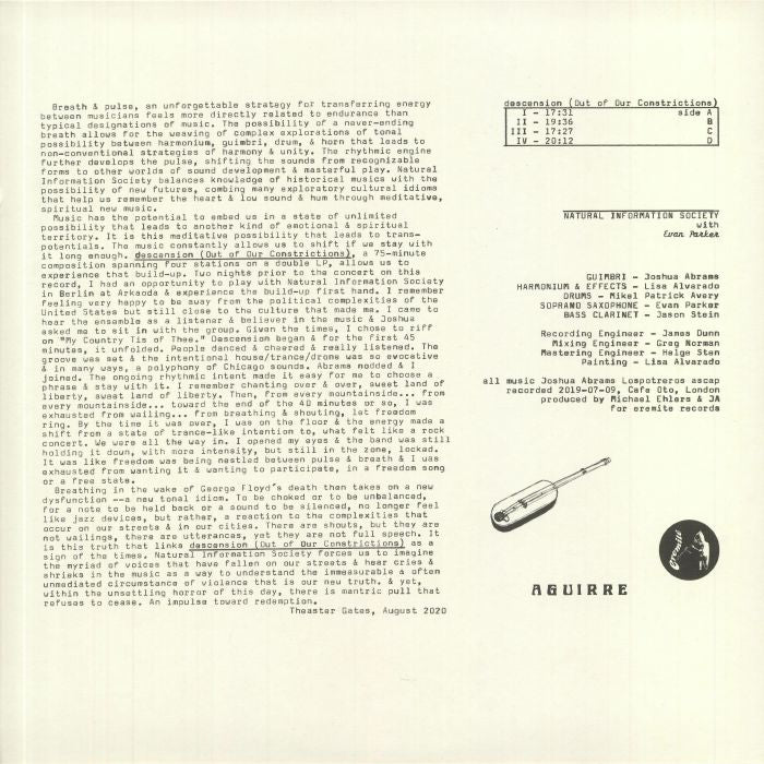 Natural Information Society with Evan Parker – Descension (Out Of Our Constrictions) (2xLP, Aguirre Records, 2025) back cover