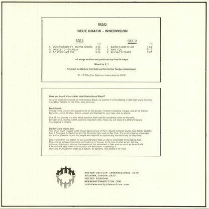 Neue Grafik – Innervision (12", Rhythm Section International, 2018) Back Cover