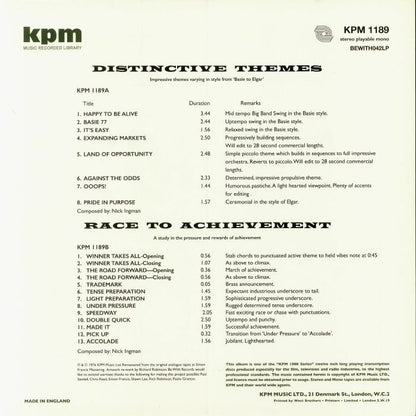 Nick Ingman – Distinctive Themes / Race To Achievement (LP, 180g, Be With Records, 2018) Back Cover