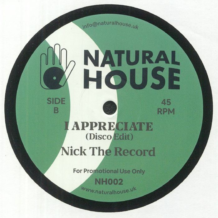 Nick The Record And Jaime Read – I Appreciate (12", Natural House, 2025) back cover