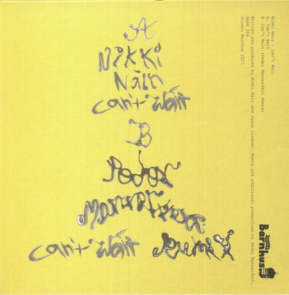 Nikki Nair – Can't Wait (7", Studio Barnhus, 2023) Back Cover